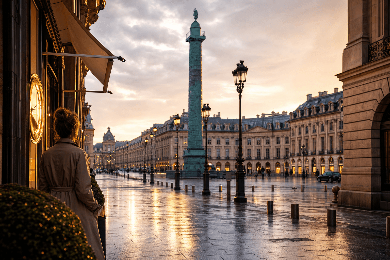 Place Vendome in Paris at dusk